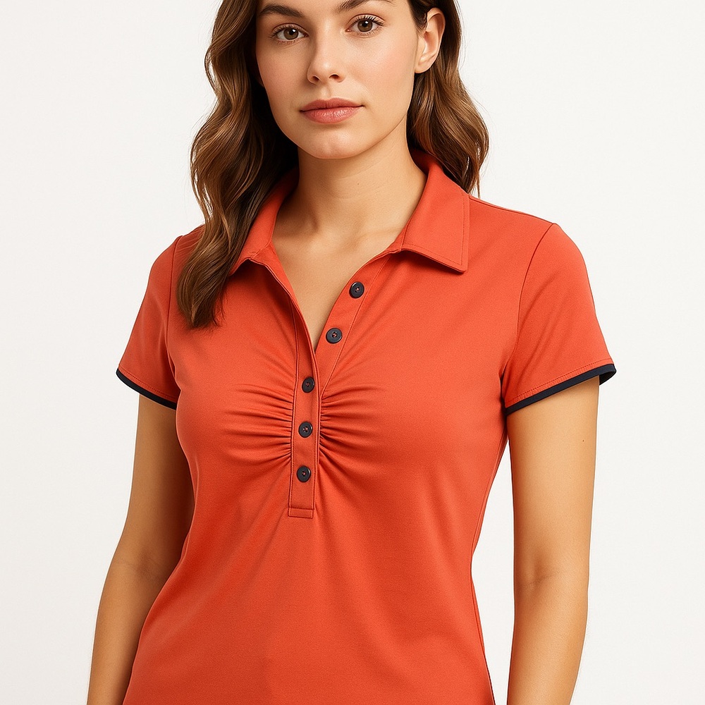 Swing USA women’s ruched polo top preppy casual orange black diner rollerskate
